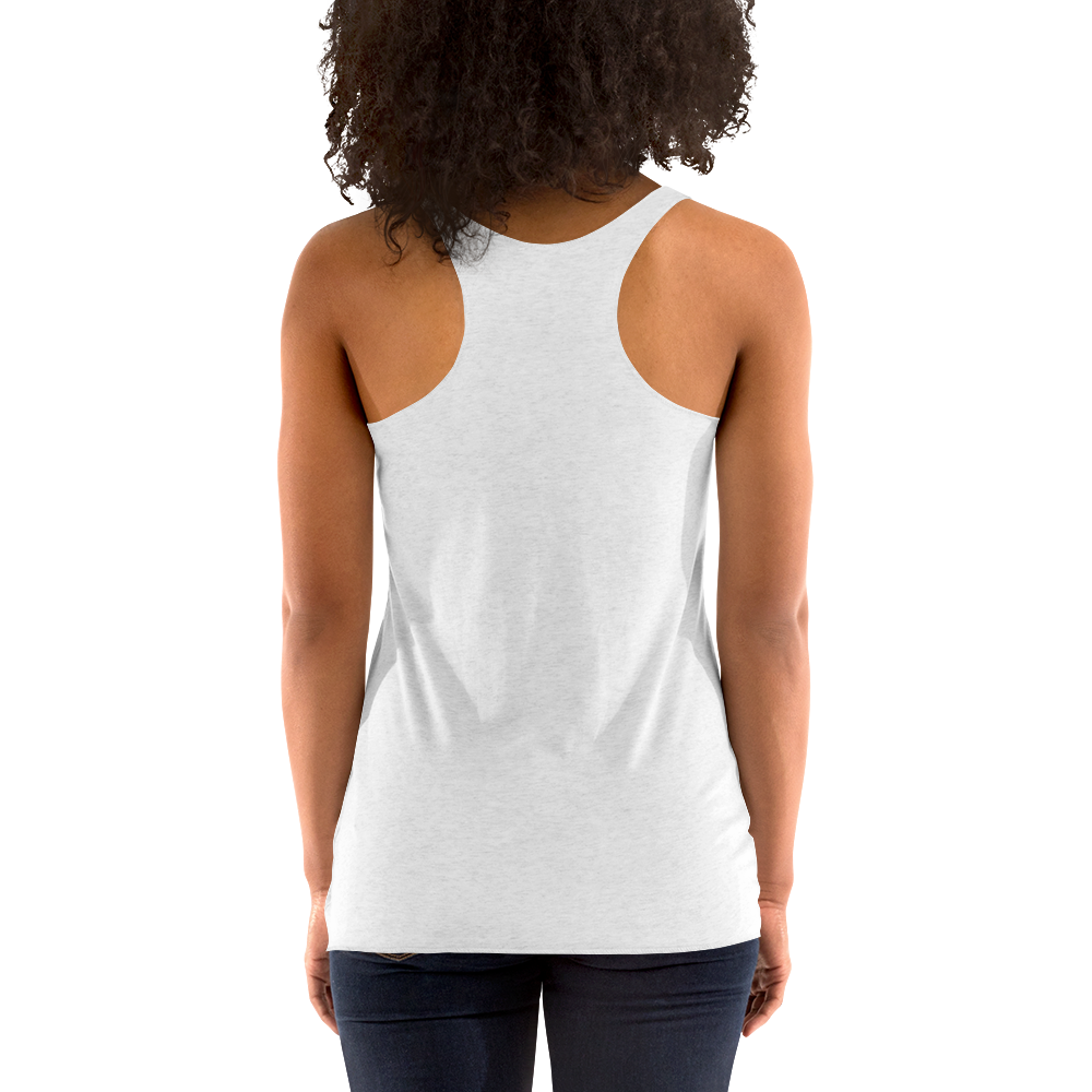 Women's white racerback tank top back view