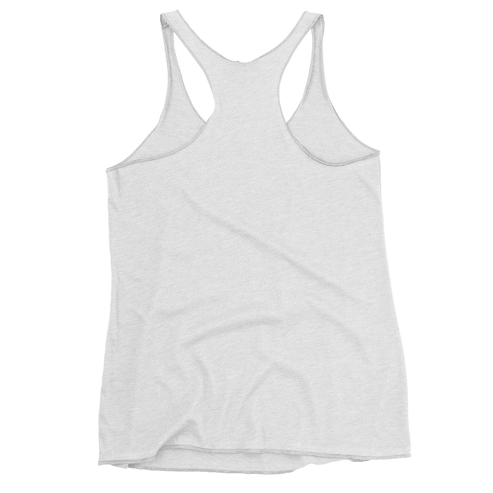 Women's white racerback tank top back view