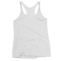 Women's white racerback tank top back view
