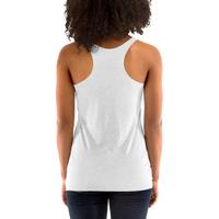 Women's white racerback tank top back view