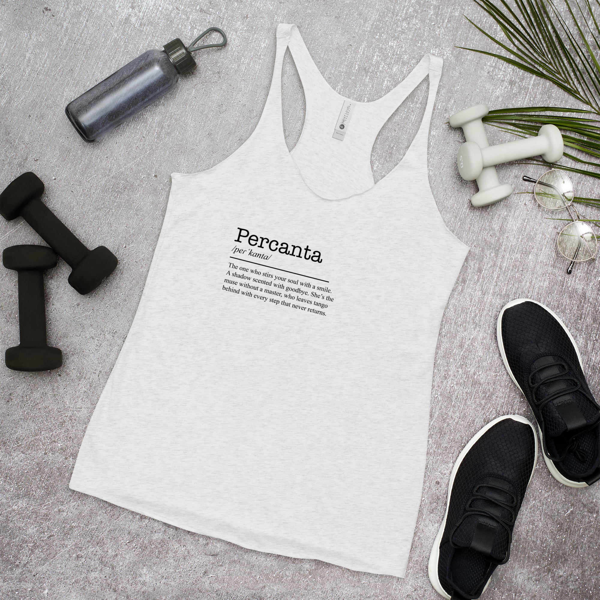 Women's white racerback tank top front view
