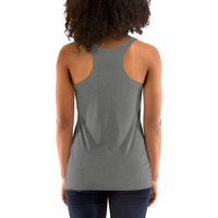 Person wearing a gray tank top on a white background