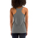 Person wearing a gray tank top on a white background