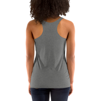 Person wearing a gray tank top on a white background