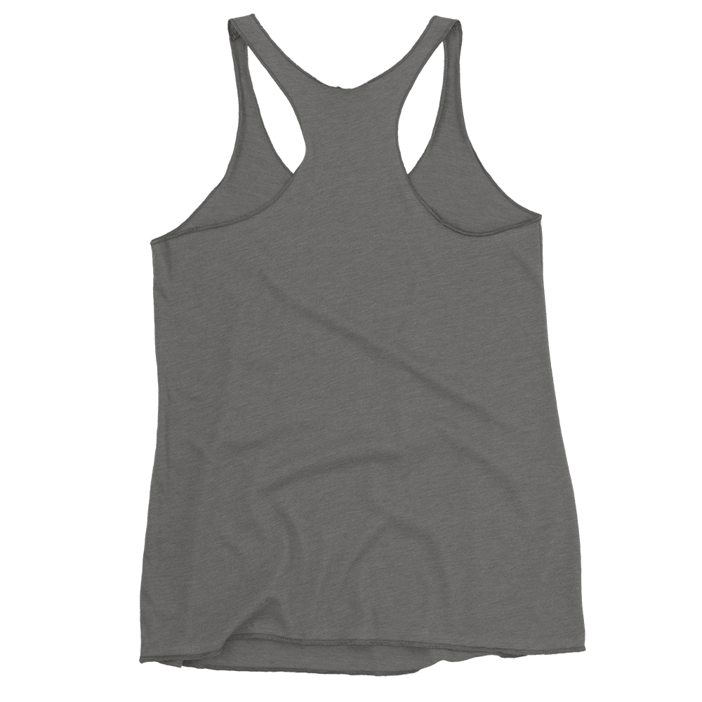 Women's heather gray racerback tank top back view