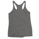 Women's heather gray racerback tank top back view