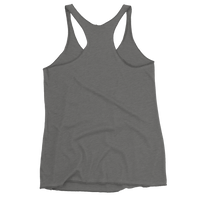 Women's heather gray racerback tank top back view