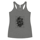 Gray tank top with black text design on a white background