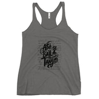 Gray tank top with black text design on a white background