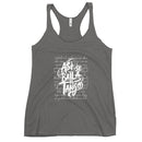 Gray tank top with white text design on a white background