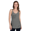 Woman wearing a gray tank top with 'Percanta' text on a white background