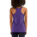 Person wearing a purple tank top on a white background