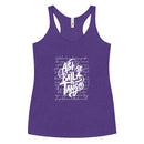 Purple tank top with white text design on a white background