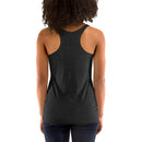Person wearing a black tank top on a white background