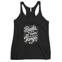 Black tank top with Spanish text design on a white background