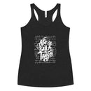 Black tank top with white text design on a white background