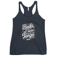 Navy tank top with Spanish text design on a white background