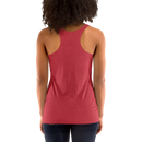 Person wearing a red tank top on a white background