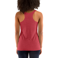 Person wearing a red tank top on a white background