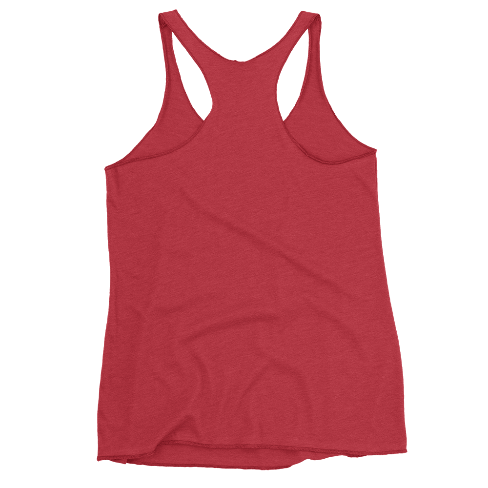 Women's red racerback tank top back view