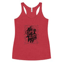 Red tank top with black text on a white background