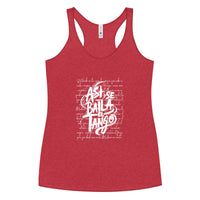 Red tank top with white text on a white background