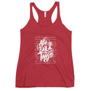 Red tank top with white text and design on a white background