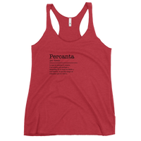 Red tank top with 'Percanta' text on a white background
