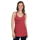 Woman wearing a red tank top with 'Percanta' branding on a white background