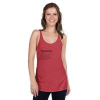 Woman wearing a red tank top with 'Percanta' branding on a white background