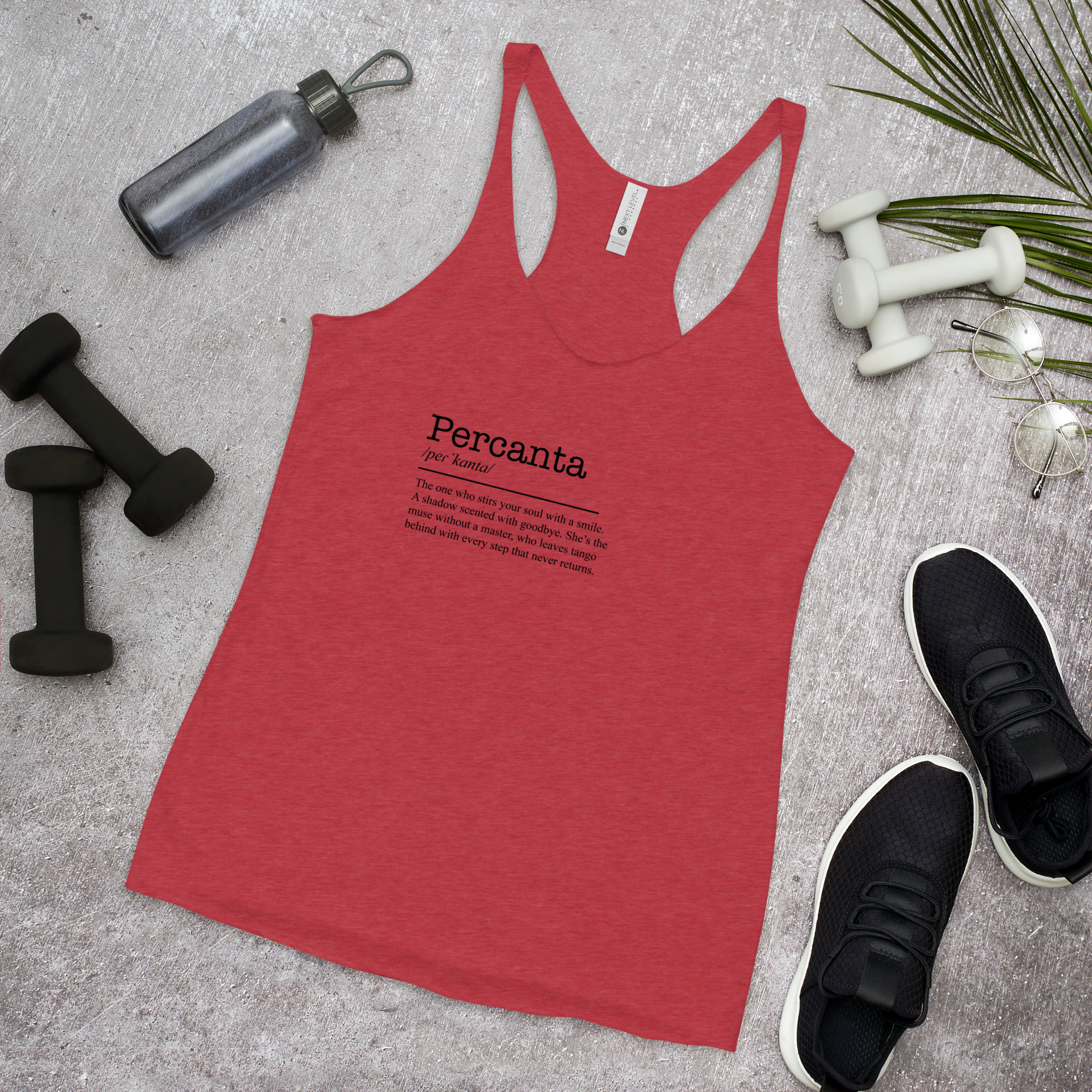 Women's red racerback tank top front view