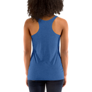 Person wearing a blue tank top on a white background