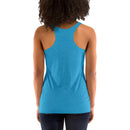 Person wearing a blue tank top on a white background